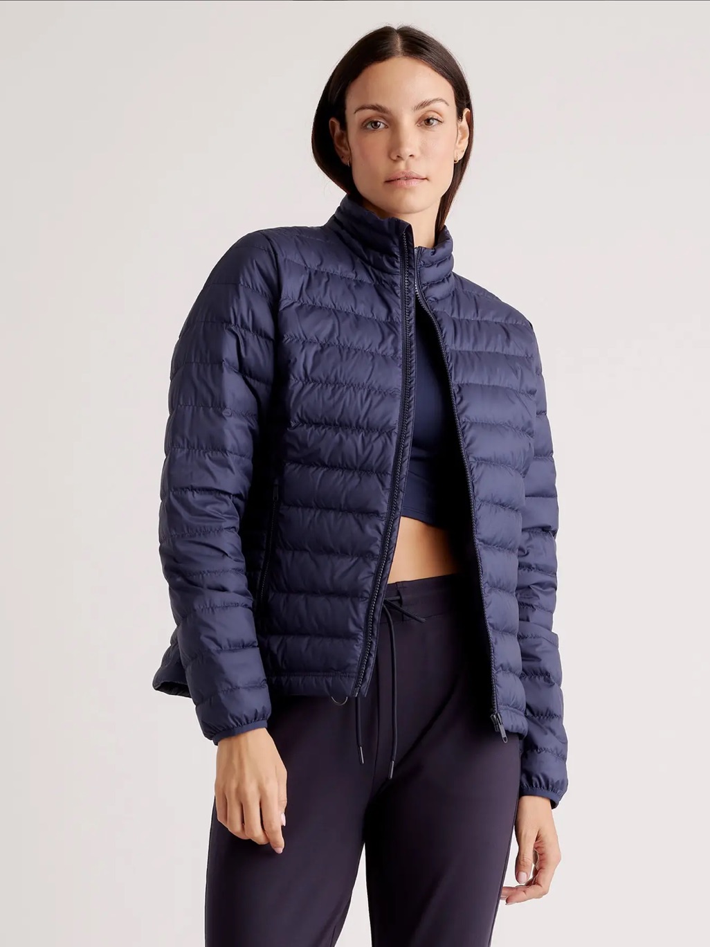 Quince Lightweight Down Packable Puffer Jacket Navy Blue Small 90/10 Down